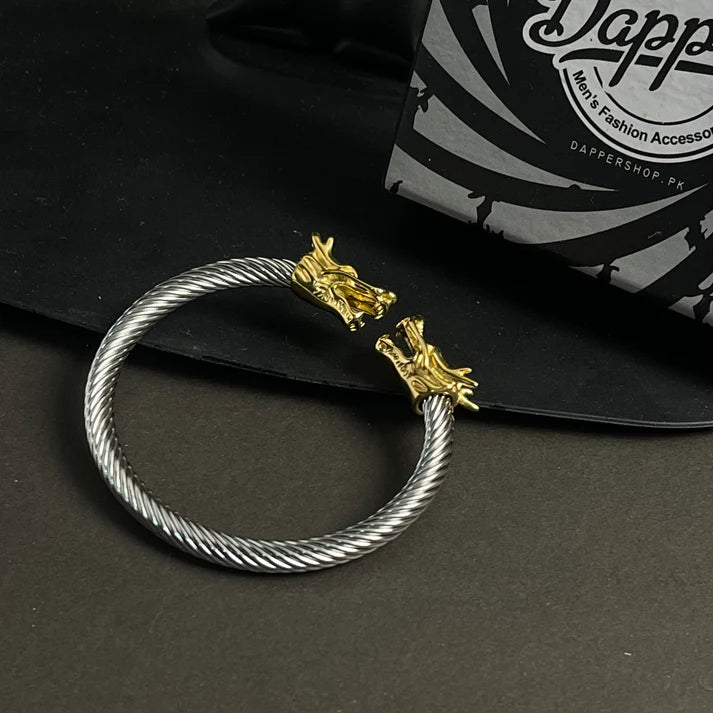 Alpha Dragon Golden Silver Steel Bracelet for Men